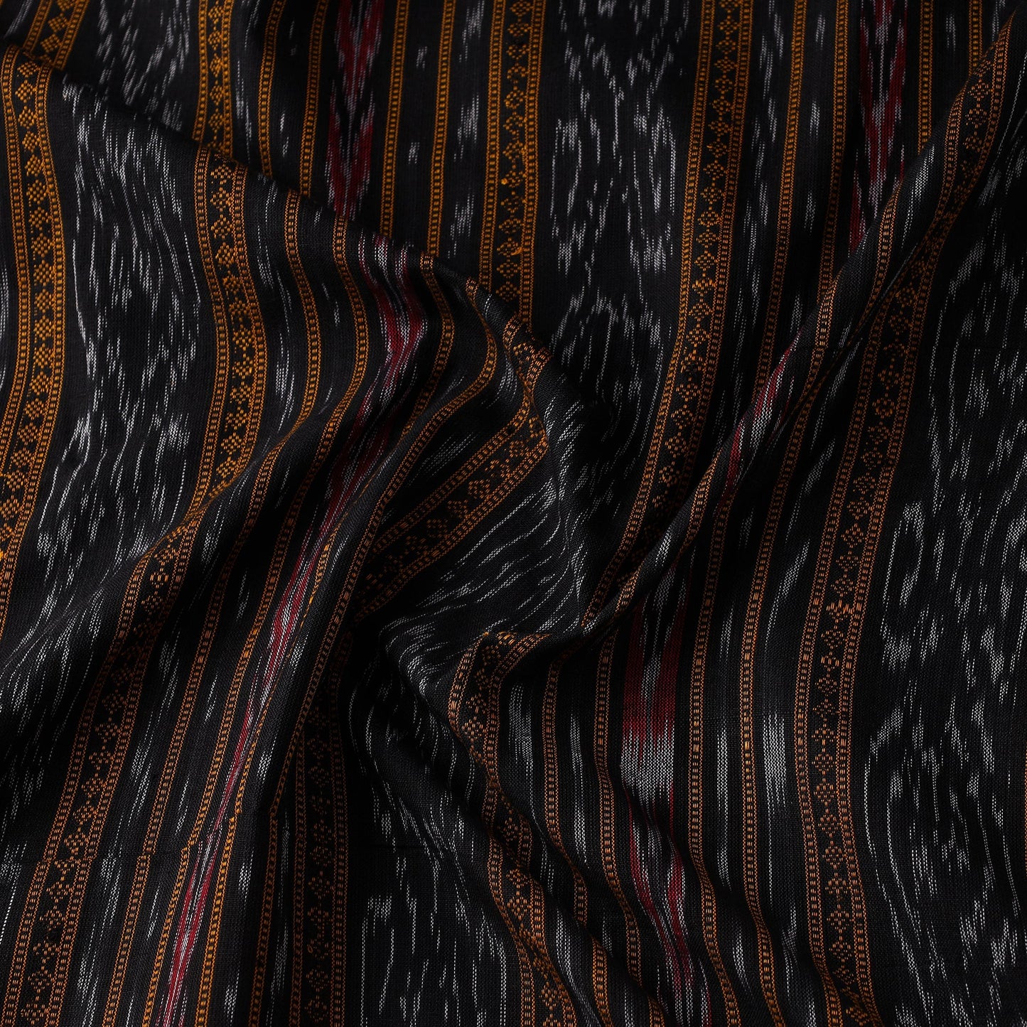 Black Cotton Sambalpuri Ikat Fabric