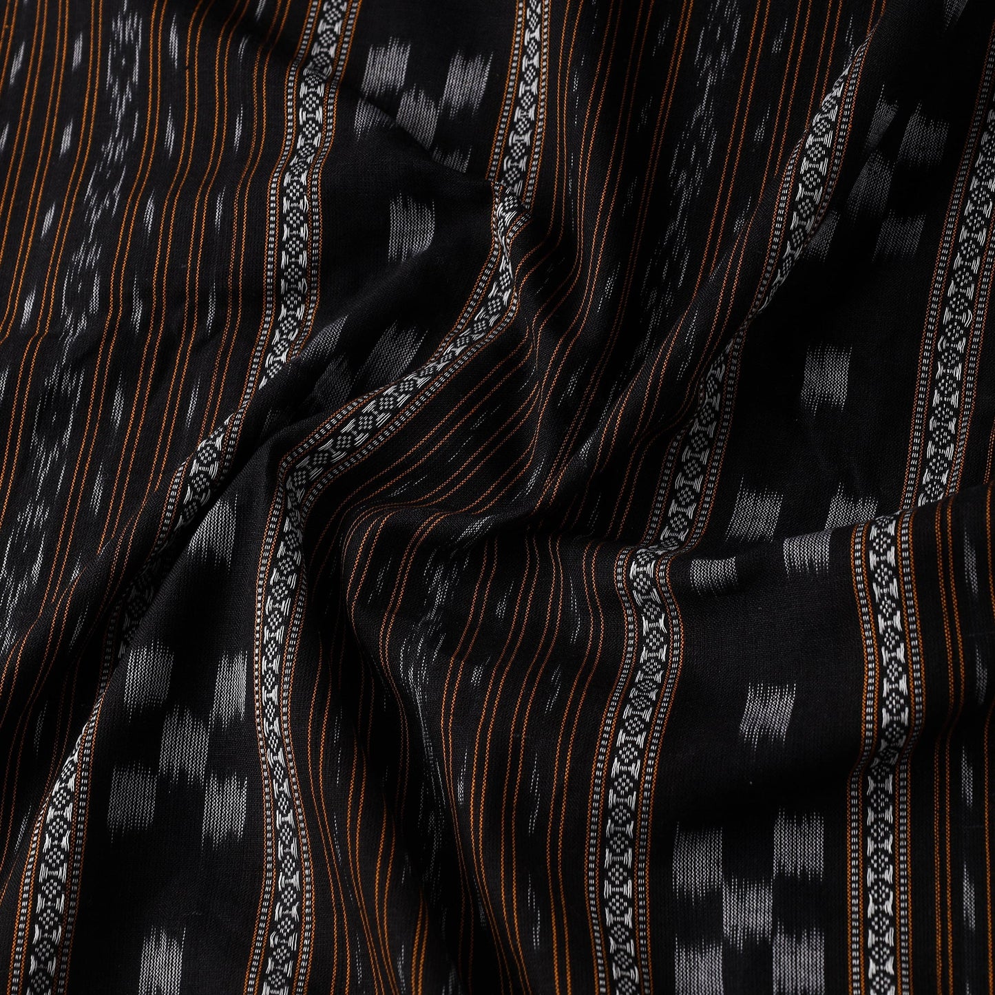 Black Cotton Sambalpuri Ikat Fabric