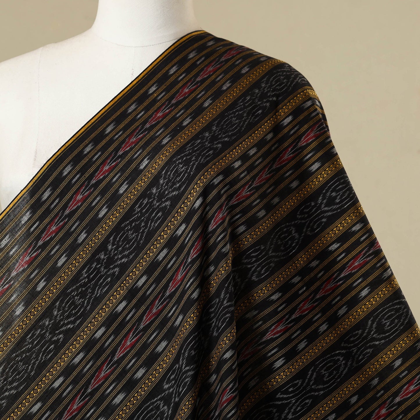 Black - cotton sambalpuri ikat fabric 23 - handcrafted