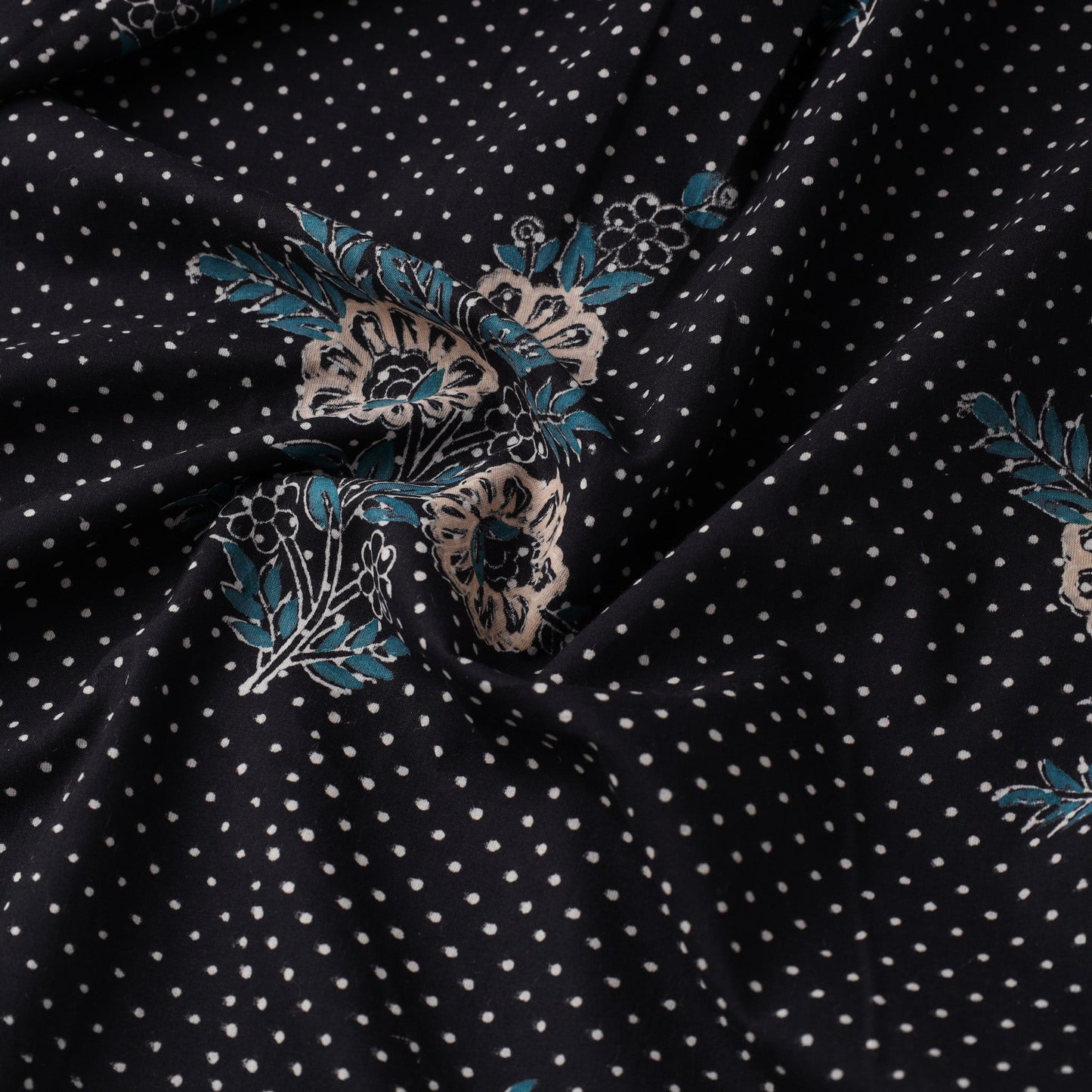 Black Block Print Cotton Sanganeri Fabric