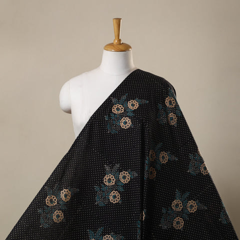 Black Block Print Cotton Sanganeri Fabric