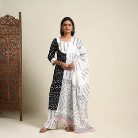 Buy Black Block Print Cotton Sanganeri Kurta Set