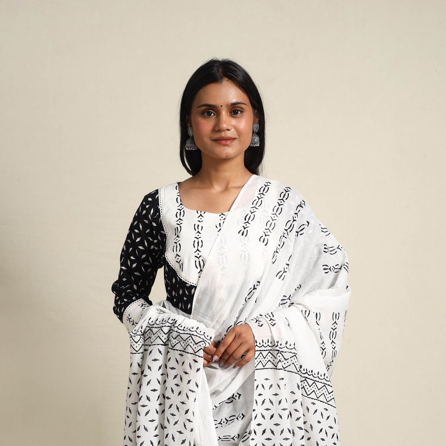 Buy Black Block Print Cotton Sanganeri Kurta Set
