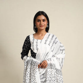 Buy Black Block Print Cotton Sanganeri Kurta Set