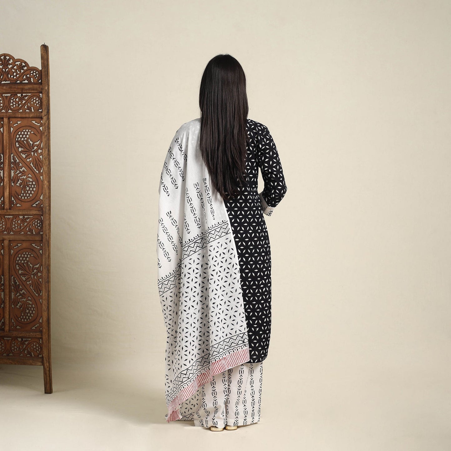 Buy Black Block Print Cotton Sanganeri Kurta Set