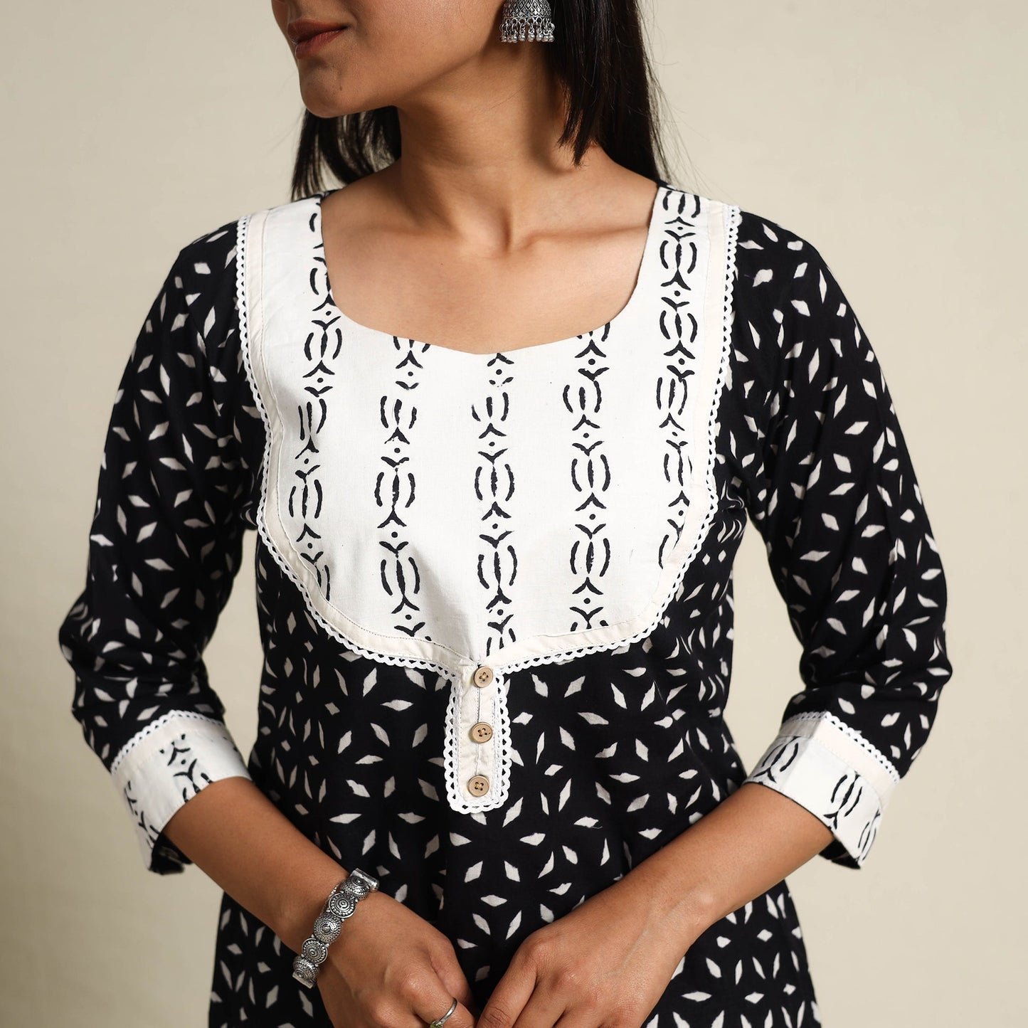 Buy Black Block Print Cotton Sanganeri Kurta Set