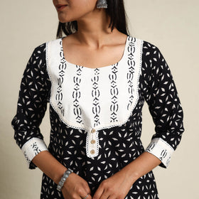 Buy Black Block Print Cotton Sanganeri Kurta Set