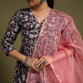 Black Block Print Cotton Sanganeri Kurta Set (Set of 3)