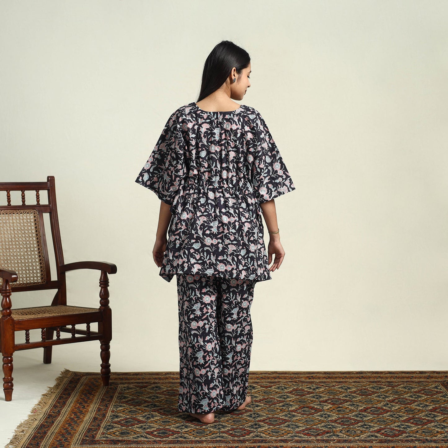  Cotton Black Sanganeri Block Print Night Suit Set 
