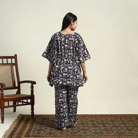  Cotton Black Sanganeri Block Print Night Suit Set 