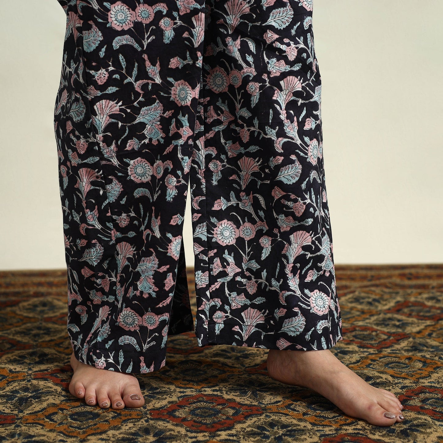  Cotton Black Sanganeri Block Print Night Suit Set 