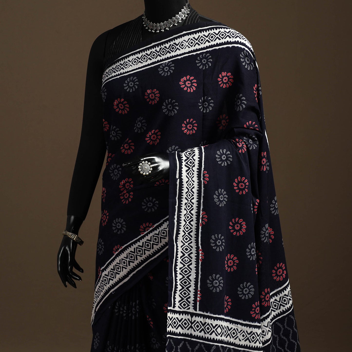 Black - cotton sanganeri saree 15 - handcrafted