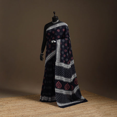 Black - cotton sanganeri saree 15 - handcrafted