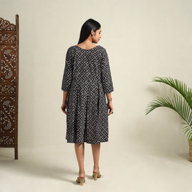 Buy Black Block Print Cotton Short Flared Bagh Dress
