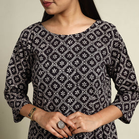 Buy Black Block Print Cotton Short Flared Bagh Dress
