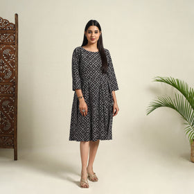 Buy Black Block Print Cotton Short Flared Bagh Dress