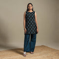 Black - cotton short pochampally ikat kurta 13 - handcrafted