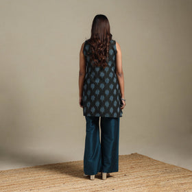 Black - cotton short pochampally ikat kurta 13 - handcrafted