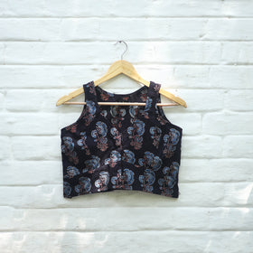 Black Block Print Cotton Stitched Ajrakh Blouse Online