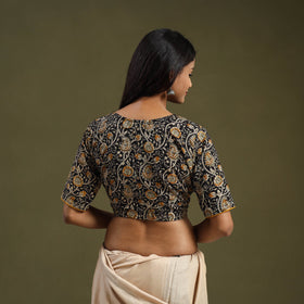 Buy Black Block Print Cotton Stitched Kalamkari Blouse