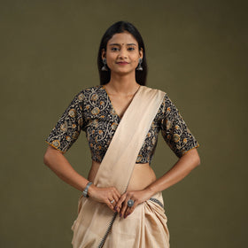 Buy Black Block Print Cotton Stitched Kalamkari Blouse