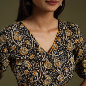 Buy Black Block Print Cotton Stitched Kalamkari Blouse