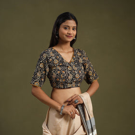 Buy Black Block Print Cotton Stitched Kalamkari Blouse