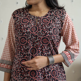  Black Block Print Cotton Straight Bagh Kurta for Women