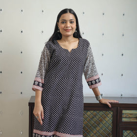 Buy Black Block Print Cotton Straight Bagh Kurta For Women