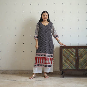 Buy Black Block Print Cotton Straight Bagh Kurta For Women
