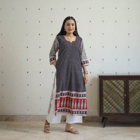 Buy Black Block Print Cotton Straight Bagh Kurta For Women