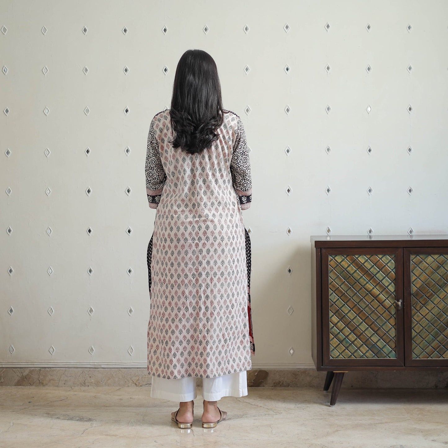 Buy Black Block Print Cotton Straight Bagh Kurta For Women