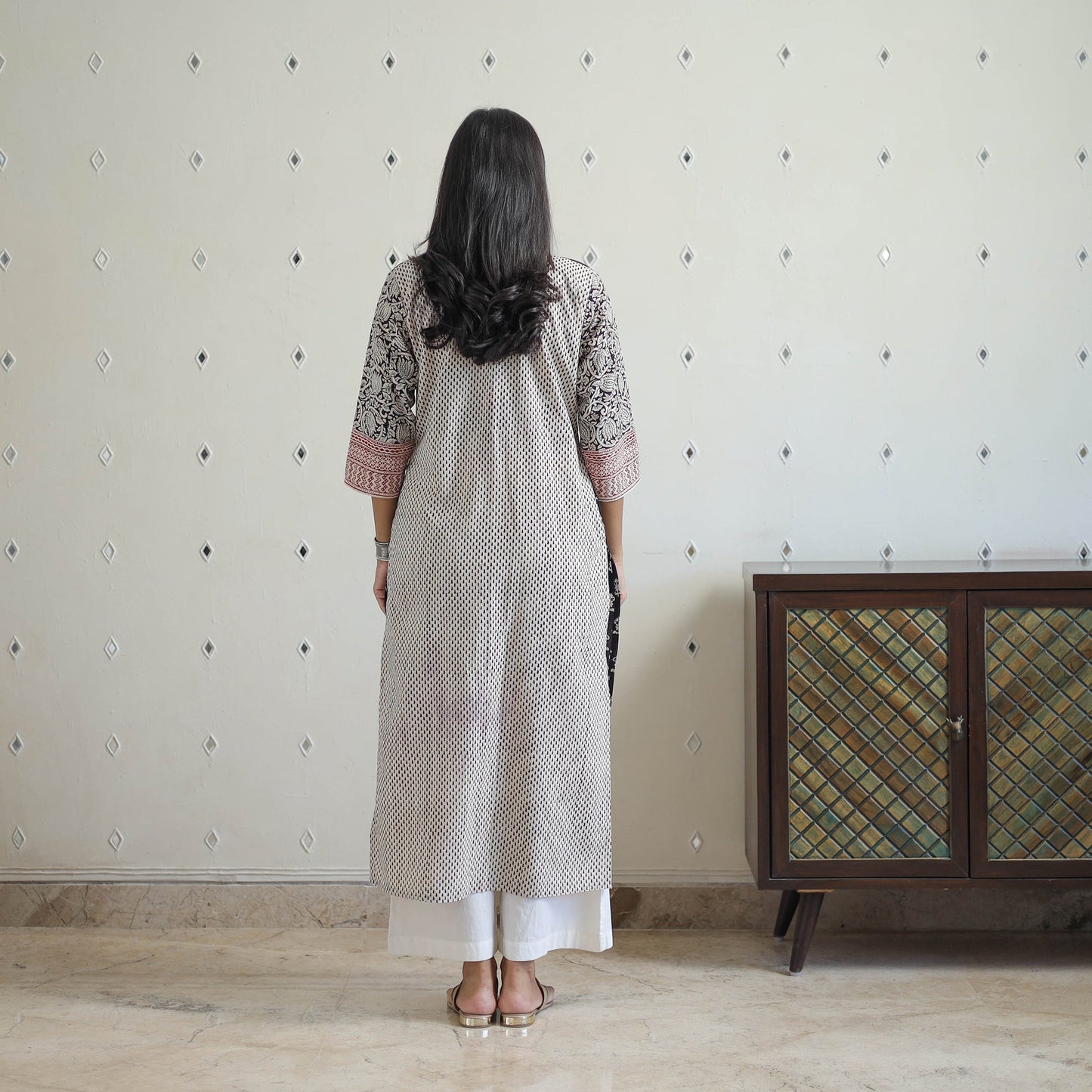 Buy Black Block Print Cotton Straight Bagh Kurta For Women