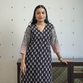 Buy Black Block Print Cotton Straight Bagh Kurta For Women