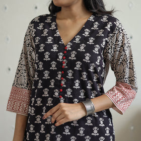 Buy Black Block Print Cotton Straight Bagh Kurta For Women