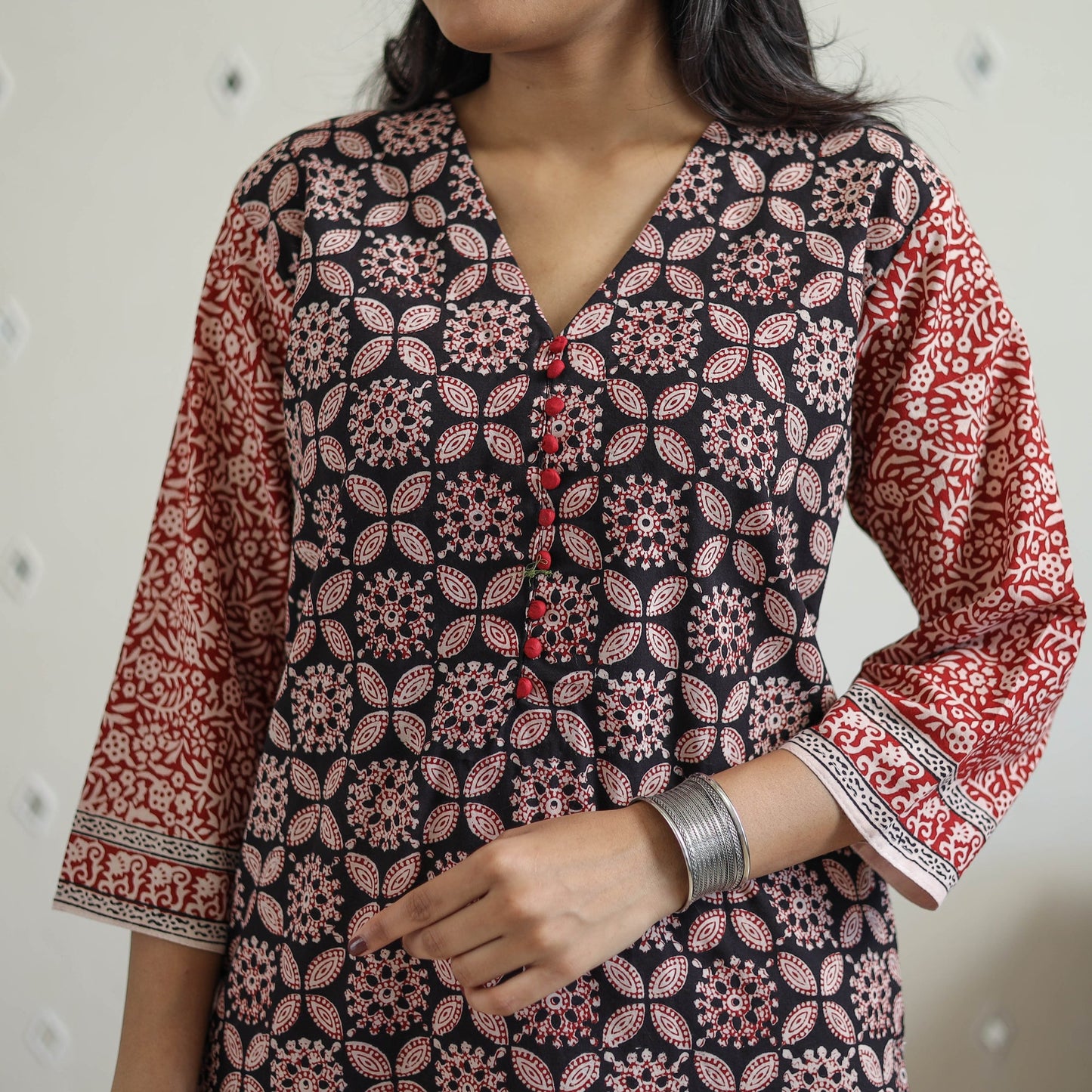  Black - Block Print Cotton Straight Bagh Kurta for Women