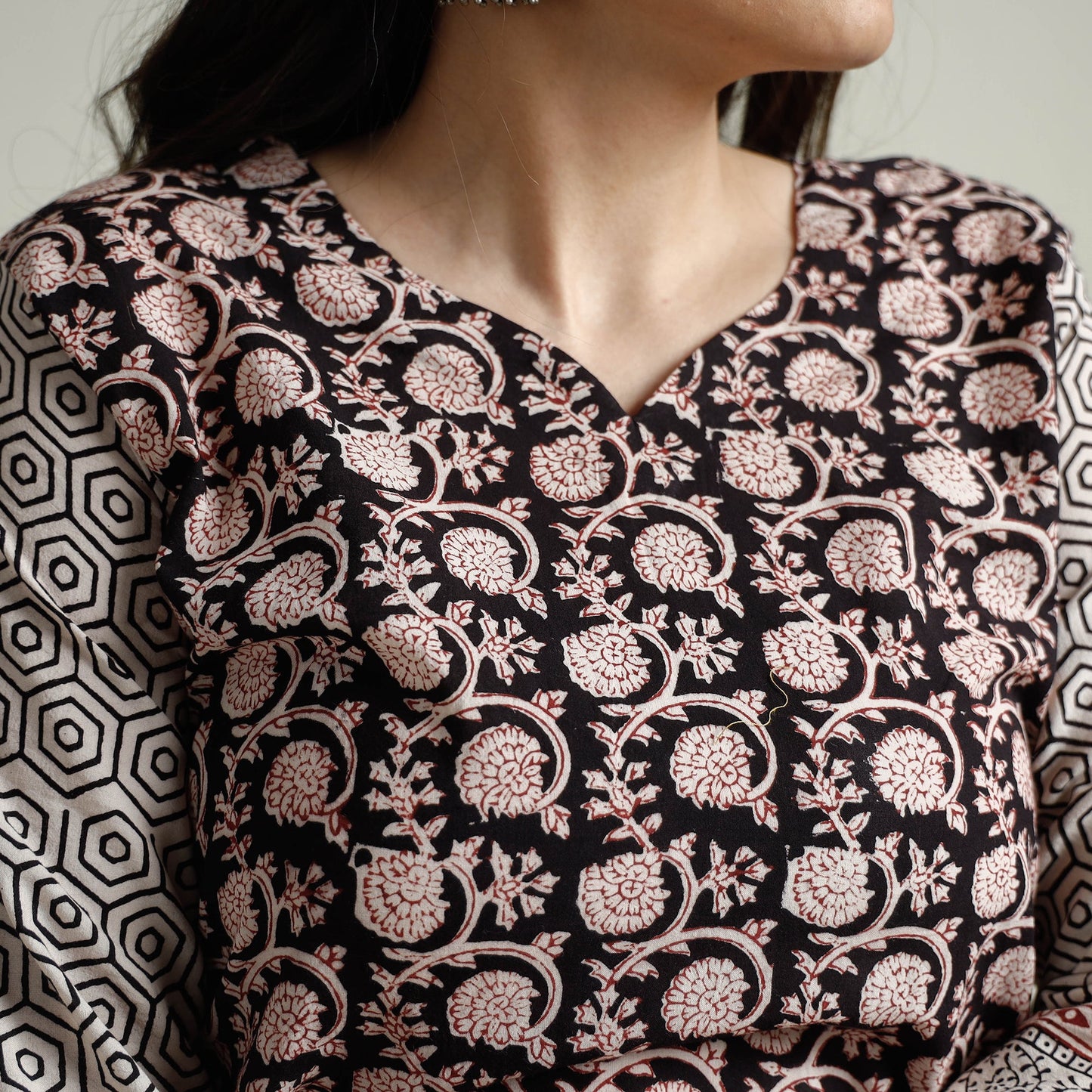 Black - cotton straight bagh kurta - handcrafted