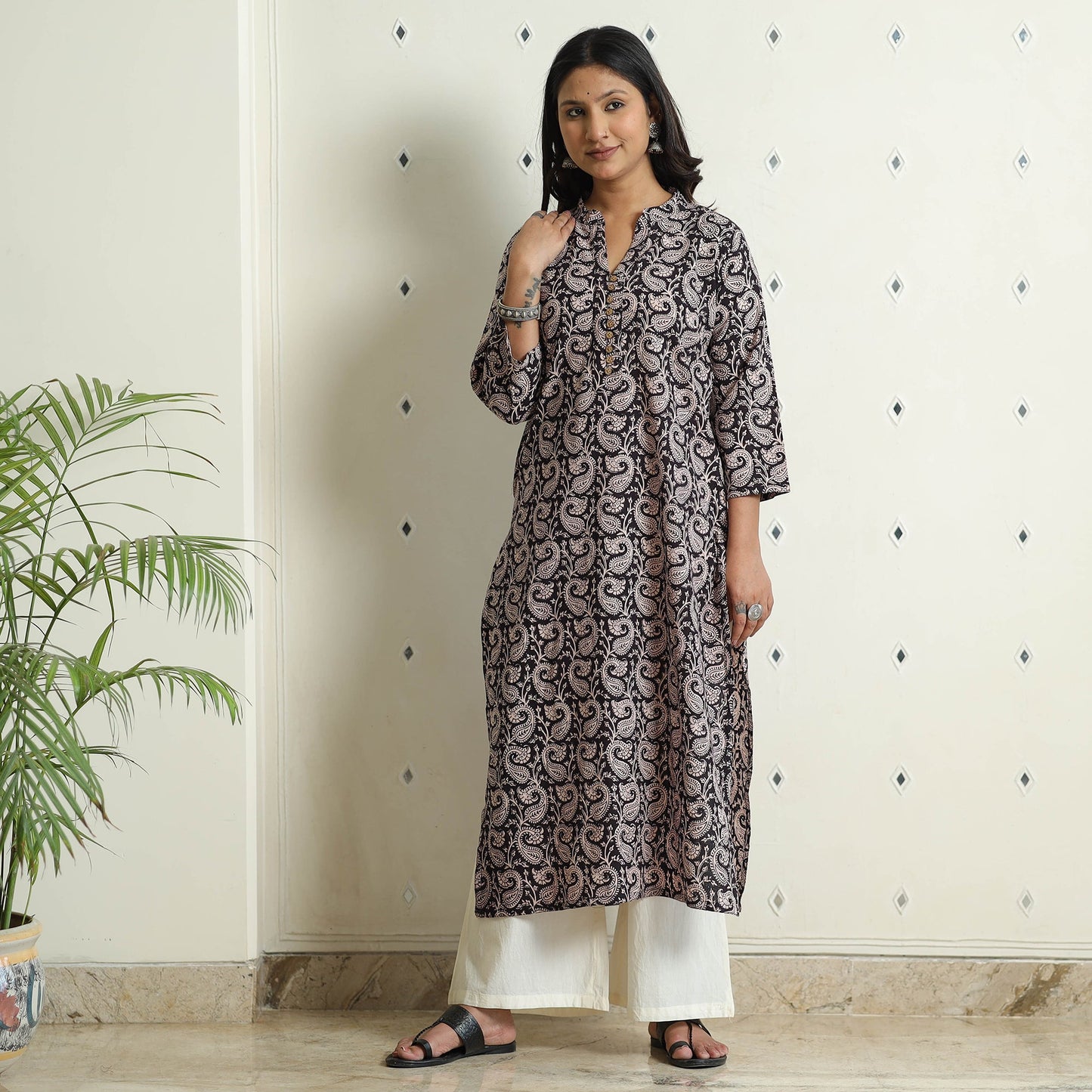 Buy Block Print Cotton Straight Bagh Kurta For Women