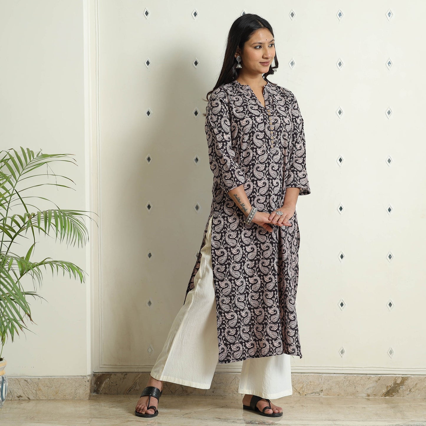 Buy Block Print Cotton Straight Bagh Kurta For Women
