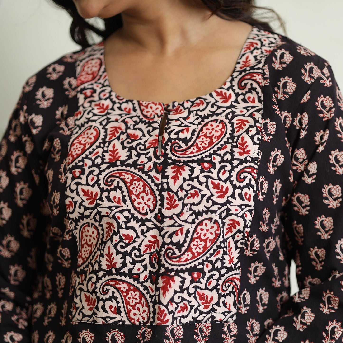 Buy Black - Block Print Cotton Straight Bagh Kurta For Women