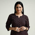 Black Block Print Cotton Straight Bagh Kurta for Women