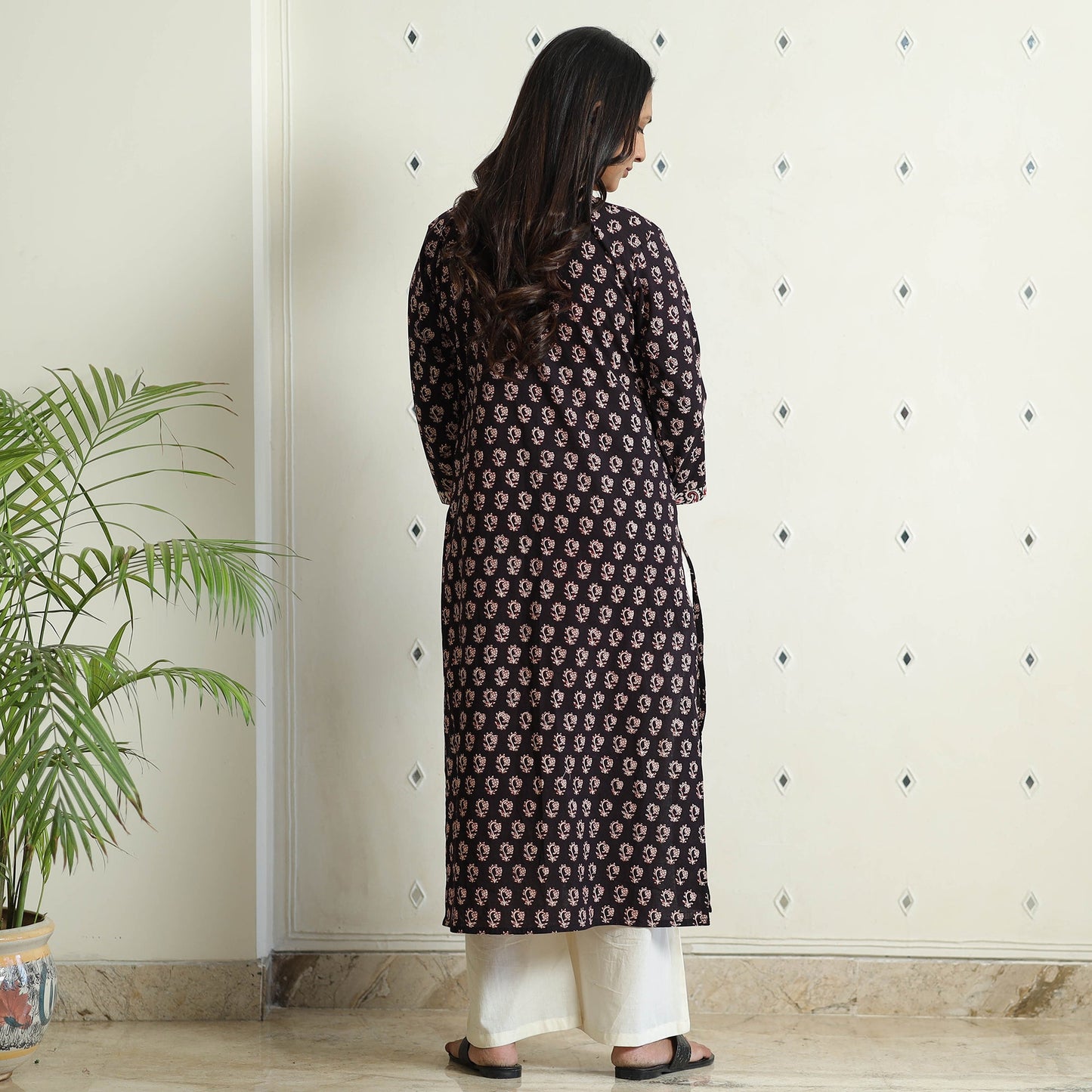 Buy Black - Block Print Cotton Straight Bagh Kurta For Women