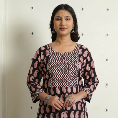  Black - Block Print Cotton Straight Bagh Kurta For Women