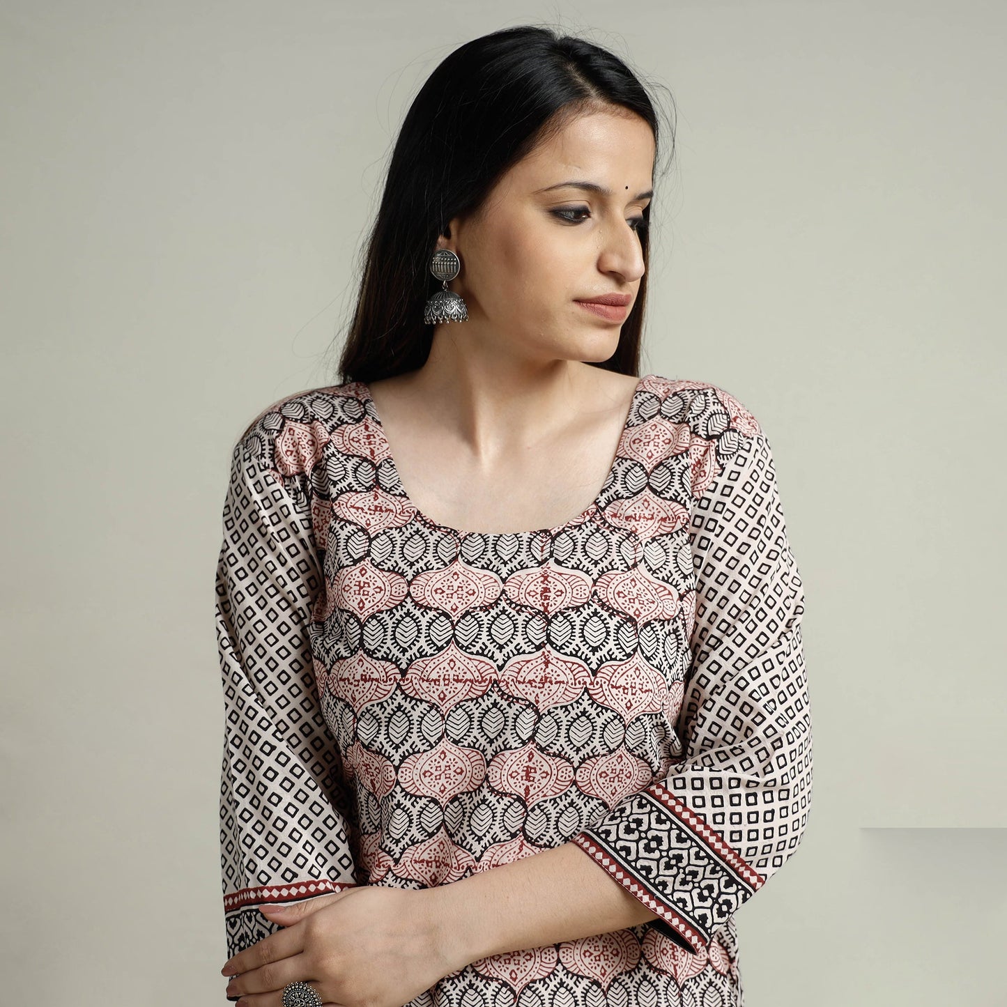 Buy Block Print Cotton Straight Bagh Kurta For Women