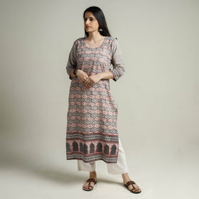 Buy Block Print Cotton Straight Bagh Kurta For Women