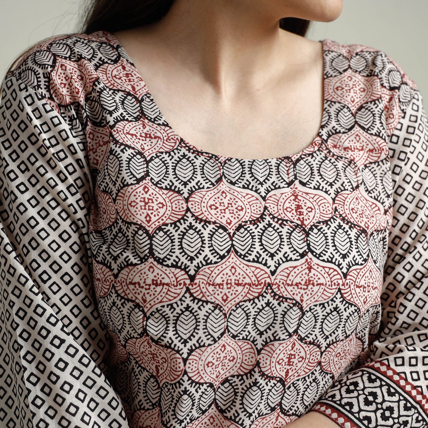 Buy Block Print Cotton Straight Bagh Kurta For Women