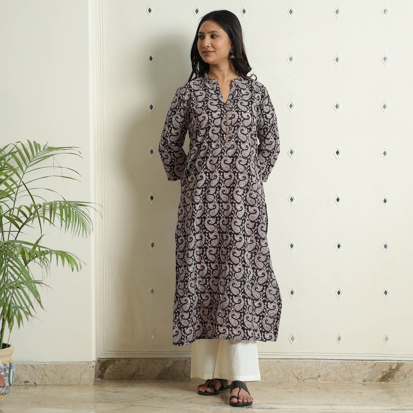 Buy Block Print Cotton Straight Bagh Kurta For Women