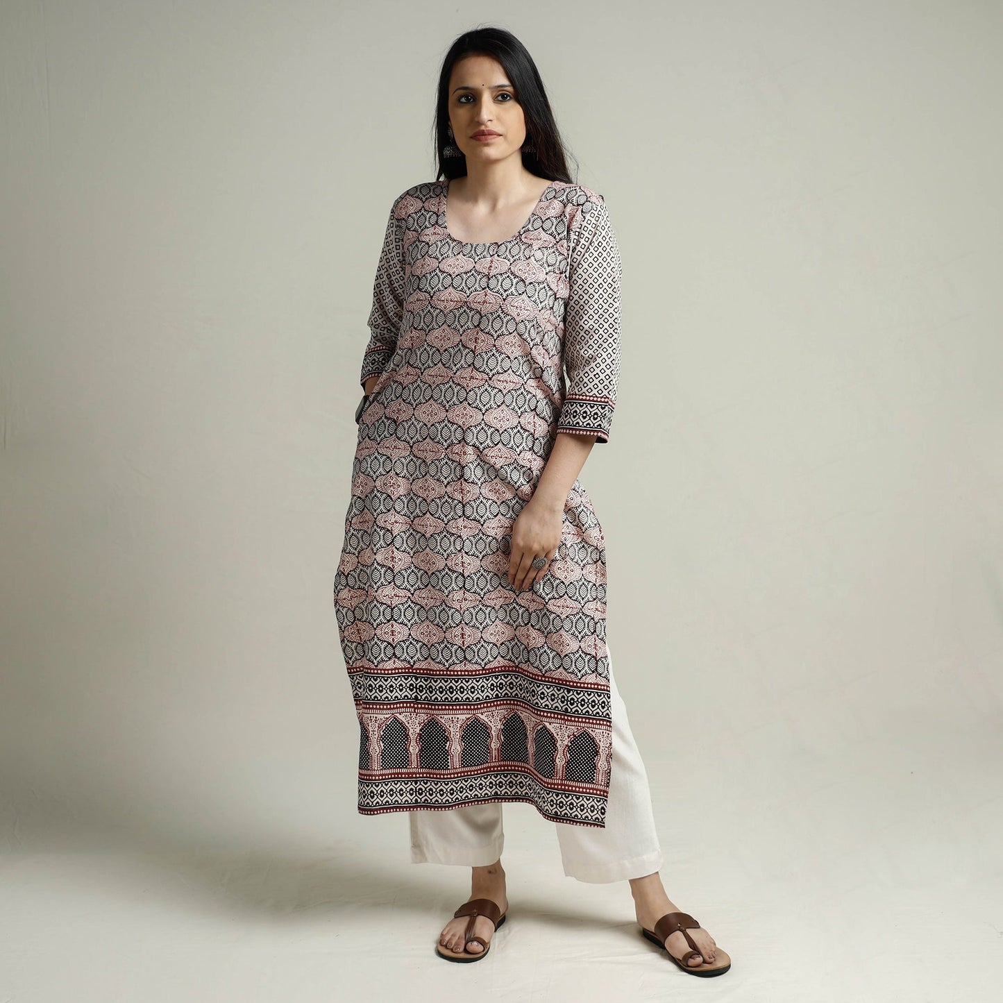 Buy Block Print Cotton Straight Bagh Kurta For Women