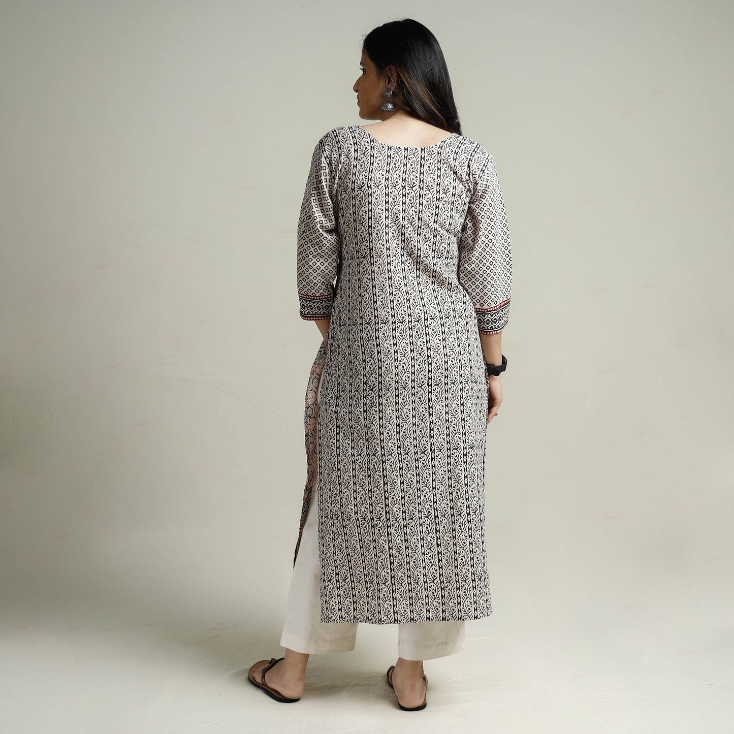 Buy Block Print Cotton Straight Bagh Kurta For Women