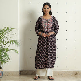 Buy Black - Block Print Cotton Straight Bagh Kurta For Women